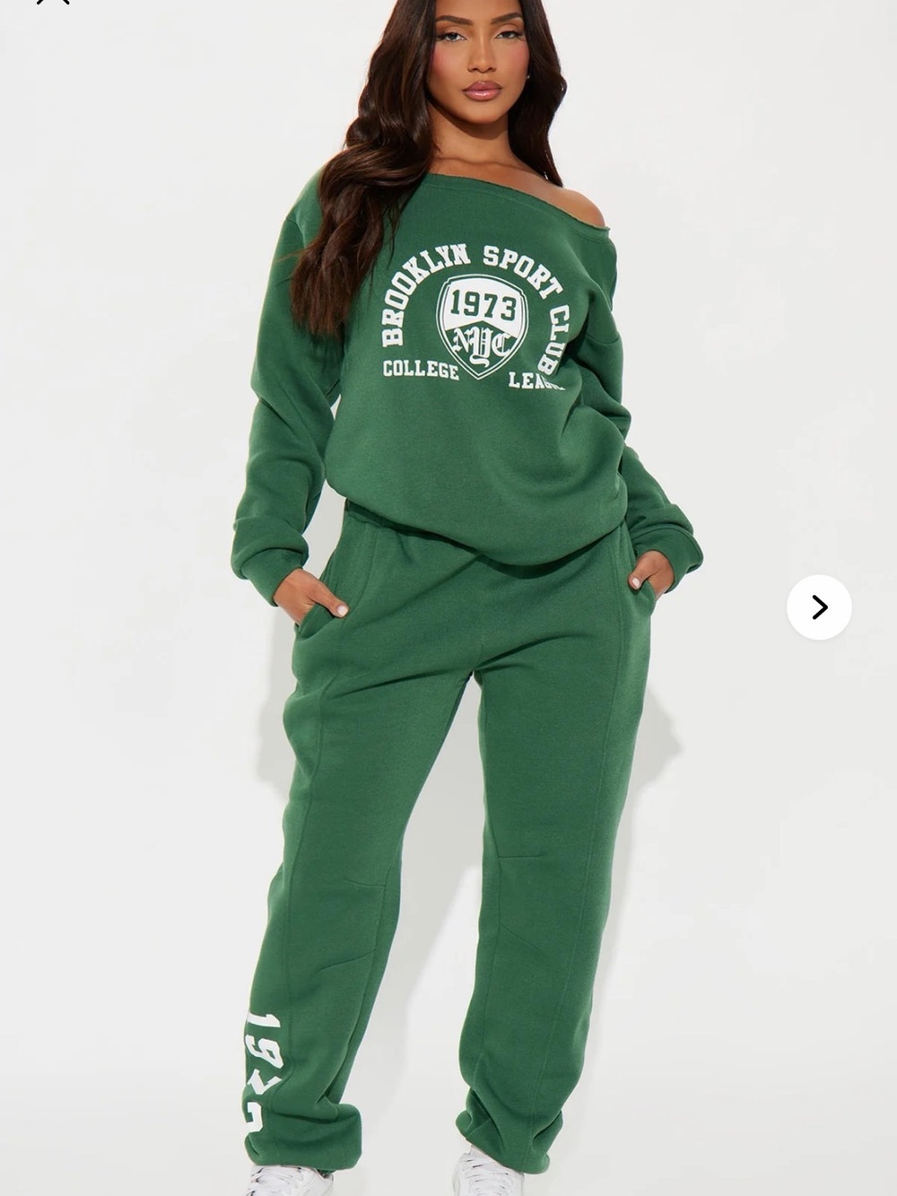 Fashion Nova Green Brooklyn Sport Club Sweatpants Jumpsuit Set WORN ONCE